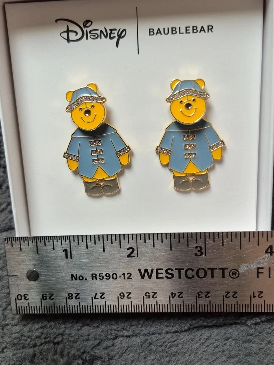 Disney x BaubleBar Winnie the Pooh In Blue Coat & Hat Earrings, New In Box - Picture 3 of 11